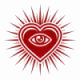 Herzförmiges Logo mit integriertem Auge und leuchtenden Strahlen – Symbol für ganzheitliche Heilung, Bewusstsein und spirituelle Verbindung.